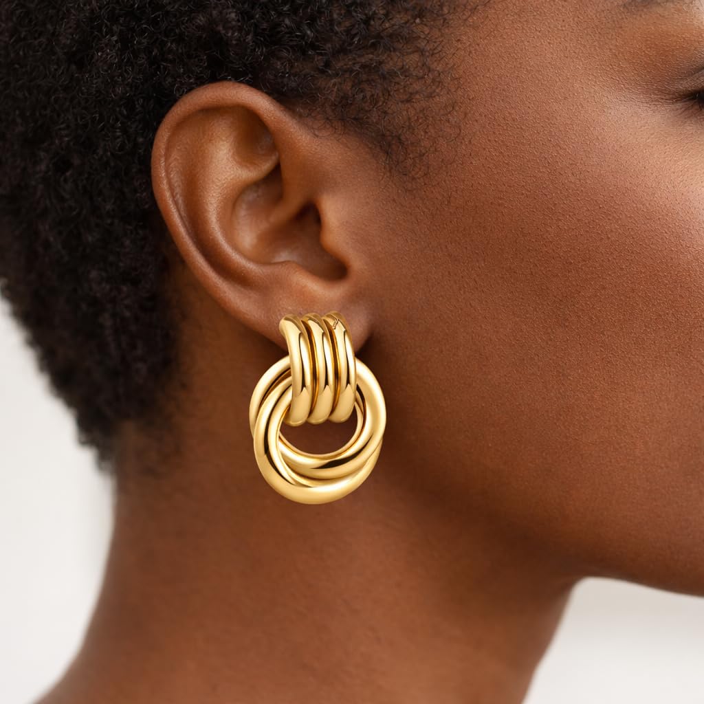 ✨ Sculptural Drop Hoop Earrings